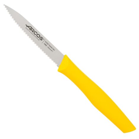 Cuchillo Mondador Arcos Nova 188615 de acero inoxidable Nitrum y mango de Polipropileno, de color amarillo hoja de 10 cm en caja expositora