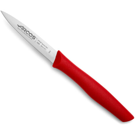 Cuchillo Mondador Arcos Nova 188522 de acero inoxidable Nitrum y mango de Polipropileno, de color rojo hoja de 8,5 cm con funda hoja y caja expositor (1/5)
