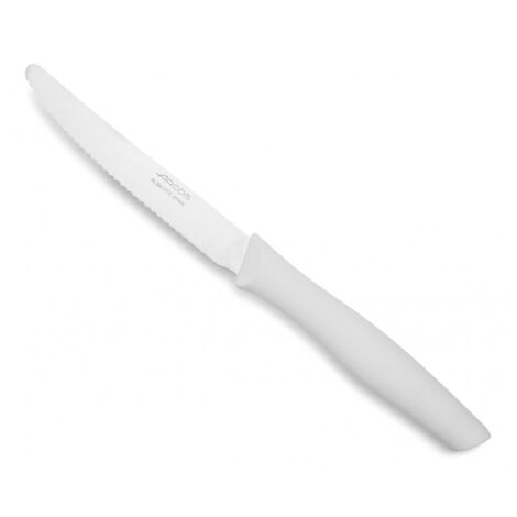 Cuchillo de Mesa Arcos Nova 188824 de acero inoxidable Nitrum y mango de Polipropileno, de color blanco hoja de 11 cm con funda y caja expositora