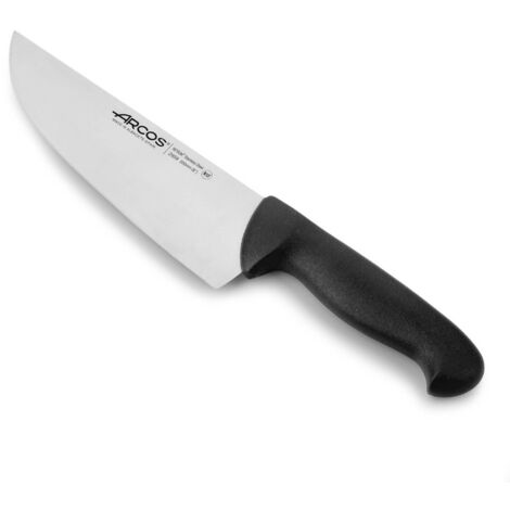 Cuchillo de carnicero Arcos Colour - Prof 295925 de acero inoxidable Nitrum y mango ergonómico de Polipropileno de color negro y hoja de 20 cm, funda display