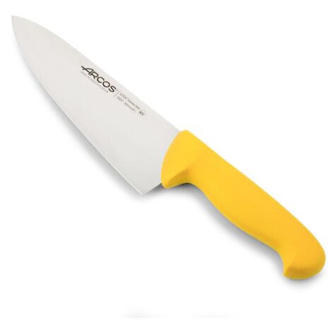 Cuchillo de cocinero Arcos Colour - Prof  292700 de acero inoxidable Nitrum y mango ergonómico de Polipropileno de color amarillo y hoja de 20 cm, funda display