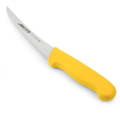Cuchillo Deshuesador Arcos Colour - Prof  291300  de acero inoxidable Nitrum y mango ergonómico de Polipropileno de color amarillo  y hoja de 14 cm, funda display