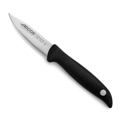 Cuchillo Mondador Arcos Menorca 145000 de acero inoxidable Nitrum y mango de polipropileno con hoja de 7.5 cm en blíster