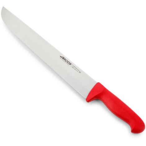 Cuchillo de carnicero  Arcos Colour - Prof  292422  de acero inoxidable Nitrum y mango ergonómico de Polipropileno de color rojo   y hoja de 35 cm, funda display