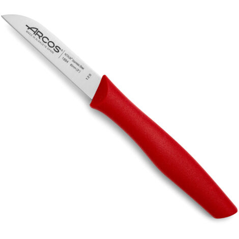 Cuchillo Mondador Arcos Nova 188422 de acero inoxidable Nitrum y mango de Polipropileno, de color rojo hoja de 8 cm con funda hoja y caja expositor (1/5)