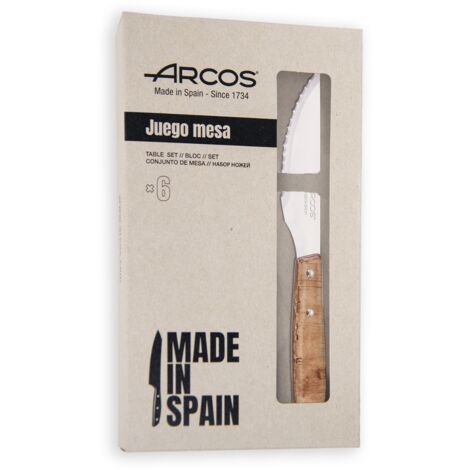 Arcos Juego de cuchillos chuleteros de madera de chopo comprimida tinte rojo y hoja de Acero Inoxidable NITRUM® y 22 cm de longitud   total