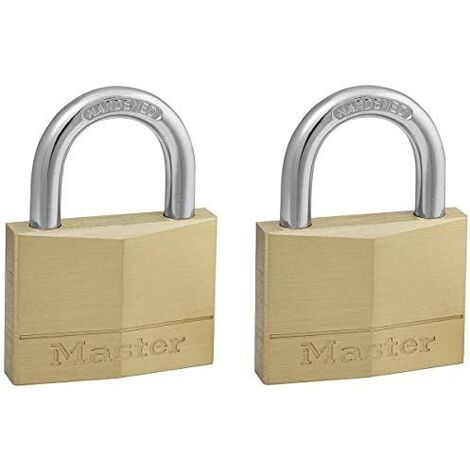 Master Lock 150EURT Lote de 2 Candados de Ancho con Cuerpo de Latón Macizo, Dorado, 6.8 x 5 x 1.4 cm