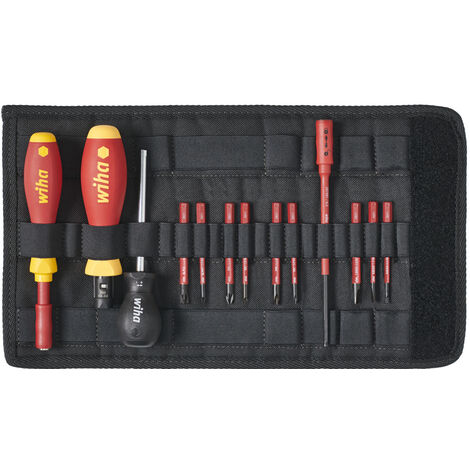 Wiha Juego de destornilladores dinamométricos TorqueVario®-S electric 0,8-5,0 Nm en surtido, de 14 unid., con limitación del par de apriete de ajuste variable, incl. bolsa plegable (40674)