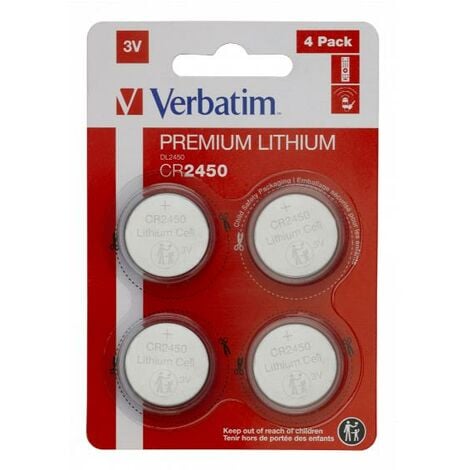 VERBATIM Pila botón de Litio Premium CR2450 Pack 4 Pilas 3V 580mAh