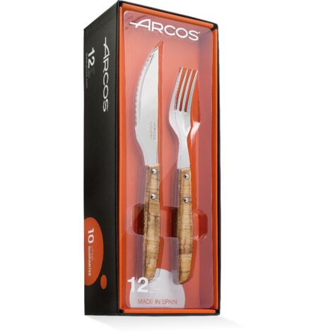 ARCOS Set de 6 tenedores y 6 cuchillos con 12 unidades de chuletero en madera (1/5)