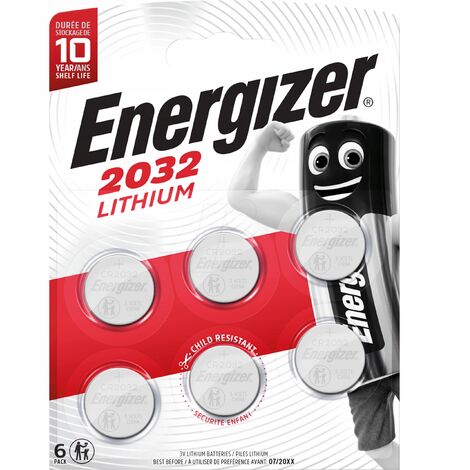 Energizer - Pack de 6 Pilas de Botón de Litio CR2032, sin Mercurio añadido y Potencia para Dispositivos pequeños como dispositivos médicos, básculas, elementos vestibles