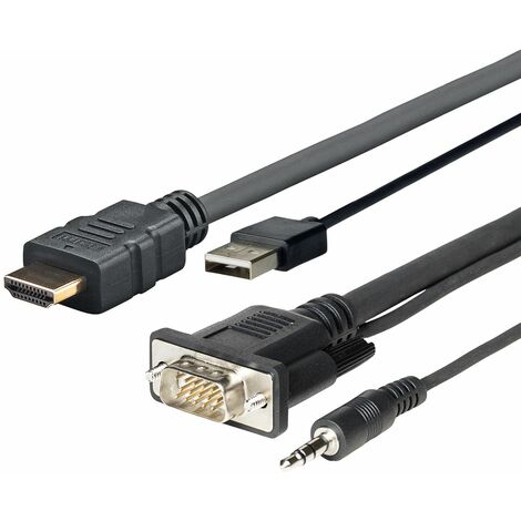 Vivolink PROHDMIMVGA1 adaptador de cable de vídeo 1 m HDMI+VGA+USB+3.5mm  HDMI+VGA (D-Sub) +USB+3.5mm Negro