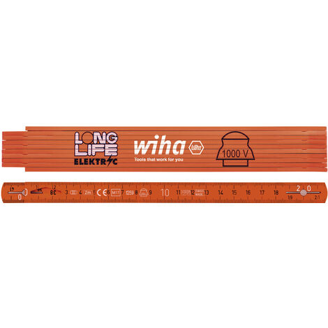 Wiha Metro plegable para electricista Longlife 2 m métrico, de 10 eslabones 15 mm (42068)