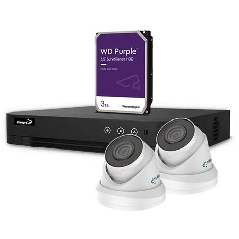 Kit 2 cámaras de vigilancia domo con grabador, HDD, switch poe