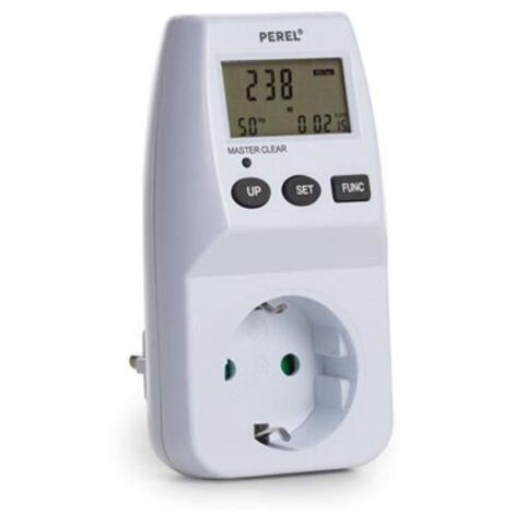 Perel Medidor de energía, pantalla LCD, 230 V, 16 A, 3600 W, German Grounding Tipo F, blanco