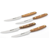 Arcos Serie Nordika - Set 4 Cuchillos Chuleteros - Acero Inoxidable NITRUM - Hoja de 100 mm - Mango de Madera Ovengkol 100% natural de bosques certificados FSC® - Embalaje 100% reciclado