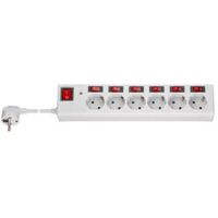 Goobay 72568 Regleta de enchufes 6X con Interruptor Independiente para Cada Enchufe + Interruptor Principal/protección contra sobretensiones/Apto Mesa de Ordenador / 1,5m de Cable/Blanco