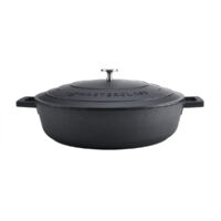 MasterClass Cacerola Poco Profunda con Tapa, Cacerola de Placa a Horno a Mesa, Ultraligera, Óptima Conducción del Calor, 5 Litros, Negro