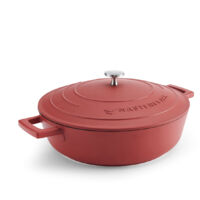 MasterClass Cacerola poco profunda con tapa 4L/28 cm, aluminio fundido ligero, apto para inducción, horno y horno, color rojo