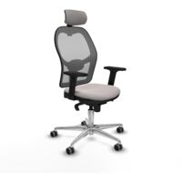 Jorquera sincro malla gris similpiel blanco brazos 2D base aluminio cabecero 2D ruedas 65mm engomada