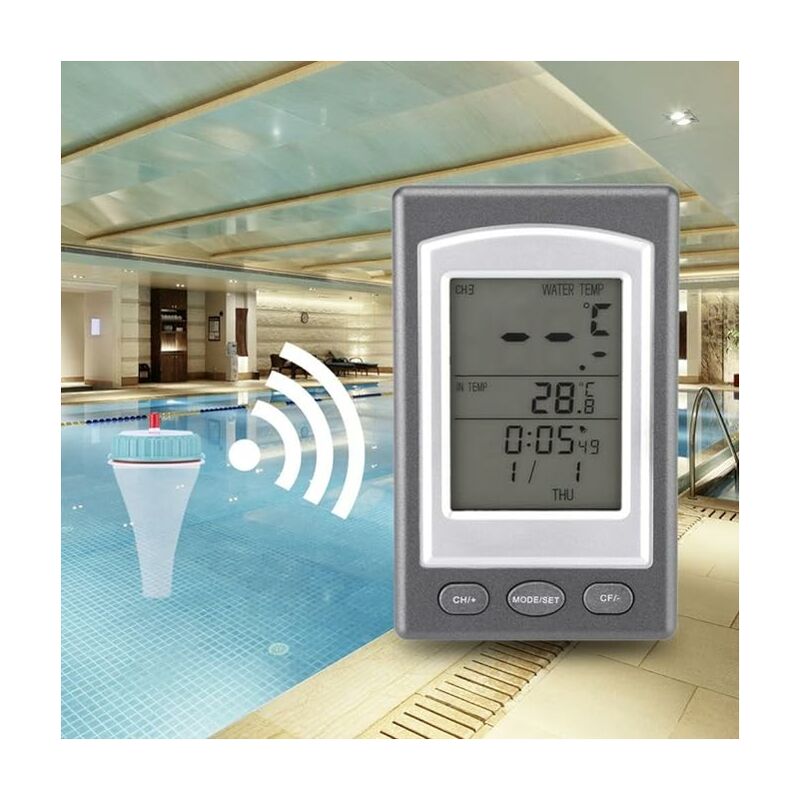 Thermomètre digital pour piscine, thermomètre digital sans fil pour piscine  flottante, thermomètre pour spa avec écran de la console d'affichage (blanc)