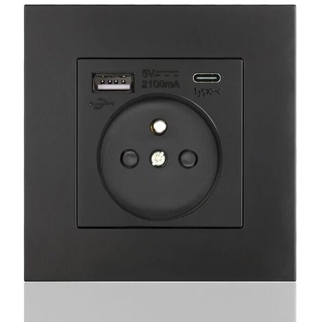 Bloc-prises USB rond, à encastrer au meuble, 1 port USB Femelle type A et 1  port USB type C