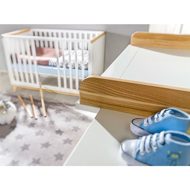 Parc bébé en bois blanc réglable sur 2 niveaux fond bleu ameli