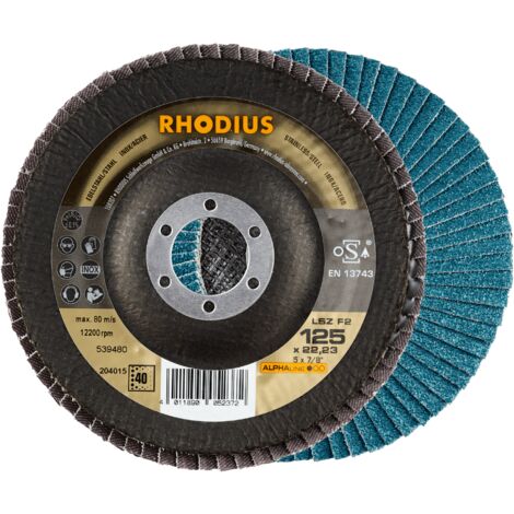 RHODIUS LSZ F2, 10 Stück, 115 mm, Korn 60, Fächerschleifscheibe (1/4)