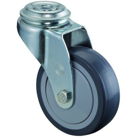 BS-R Lenkrolle 75 mm, Gummirad grau, Kugellager, Rückenloch, Tragkraft 60kg (1/2)