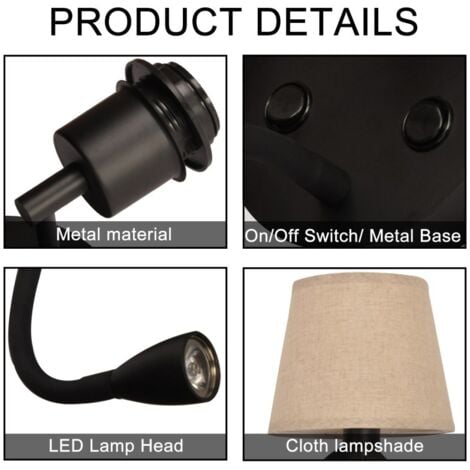 Applique murale "PAIR" E27 avec liseuse LED 3W - Noir
