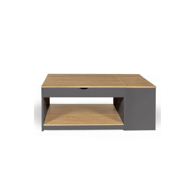 Mesa de centro elevable ELEA con caja de madera negra y acabado en madera  de haya