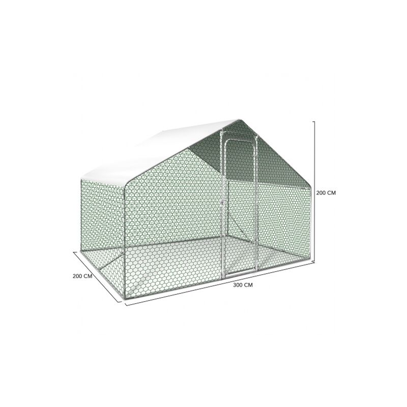 Gallinero de exterior de 12 m ² de acero galvanizado, malla