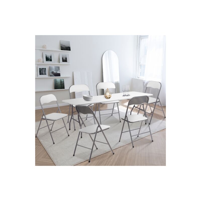 Juego de 6 sillas plegables blancas de PU, sillas de comedor, KITY