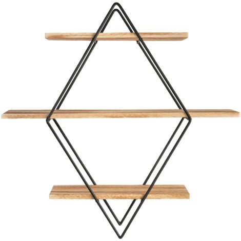 Estantería de pared LILY en forma de diamante, 3 niveles, madera y metal, diseño industrial
