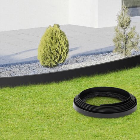 Cordón flexible de jardín 8 m negro altura 12 cm + 24 tutores