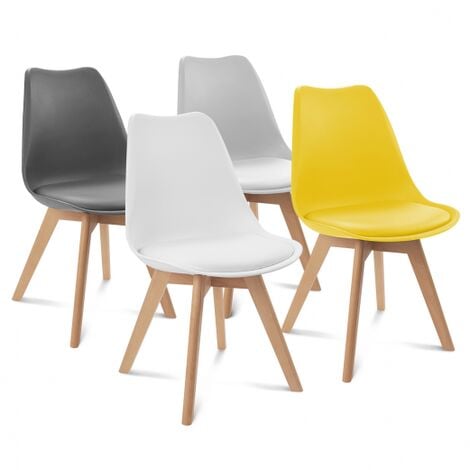 Juego de 4 sillas SARA mezcla escandinava de colores gris oscuro, gris claro, blanco y amarillo