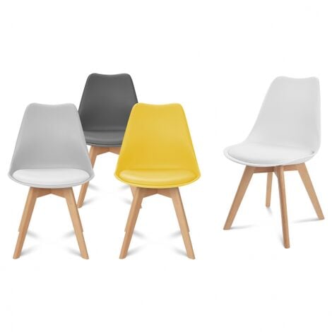 Juego de 4 sillas SARA mezcla escandinava de colores gris oscuro, gris claro, blanco y amarillo