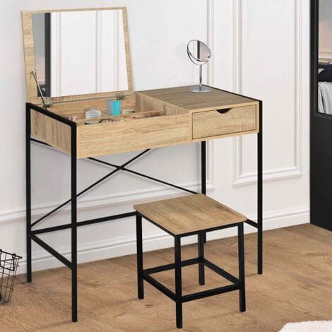 Giantex Juego de mesa de tocador con espejo triple plegable y 4 cajones,  moderno para dormitorio, baño, tocador, escritorio de maquillaje con  taburete