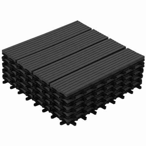 Lote de 5 baldosas de terraza con clip, compuesto de madera, negro