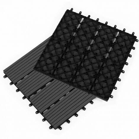 Lote de 5 baldosas de terraza con clip, compuesto de madera, negro