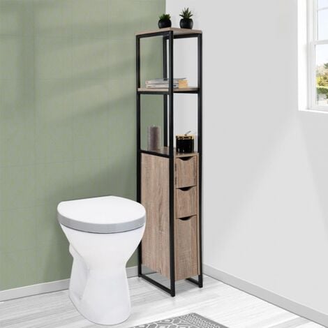 Armario WC, mueble de aseo de 3 puertas con estantes diseño industrial  DETROIT