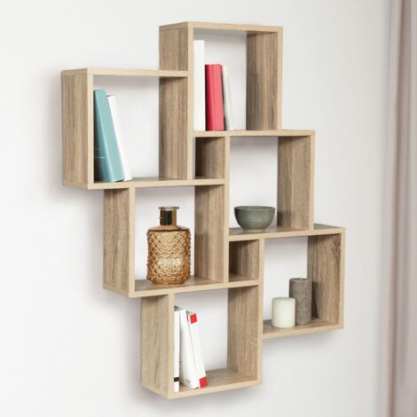 Estantería de pared LUCAS de dos posiciones en madera efecto haya