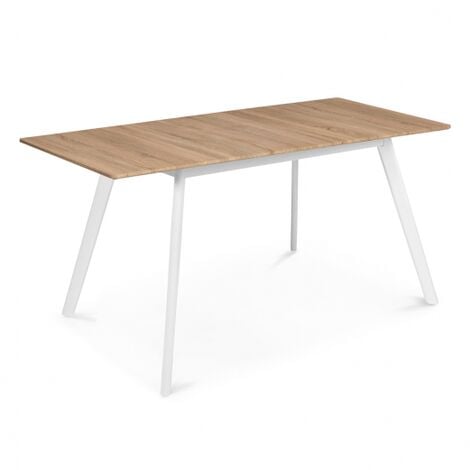 Mesa de comedor extensible escandinava INGA 120-160 cm con tablero de madera y patas blancas