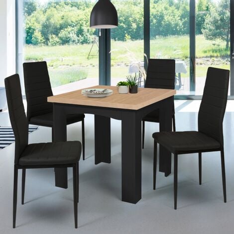 Mesa de comedor extensible DONA 4-8 personas tablero acabado haya negra 80-160 cm