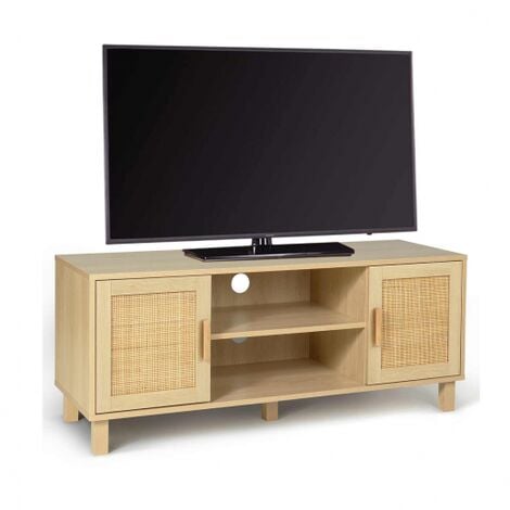Mueble TV vintage 2 puertas ELIN efecto caña natural 115 cm