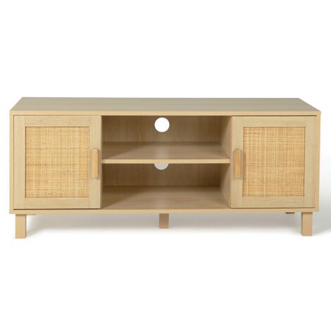 Mueble TV vintage 2 puertas ELIN efecto caña natural 115 cm