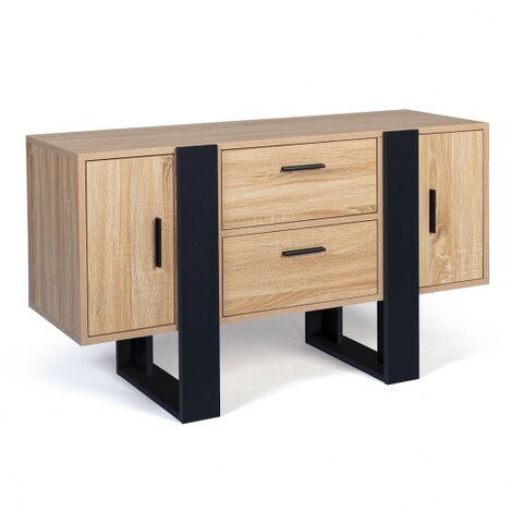 Aparador bajo PHOENIX, madera y negro, 105 cm