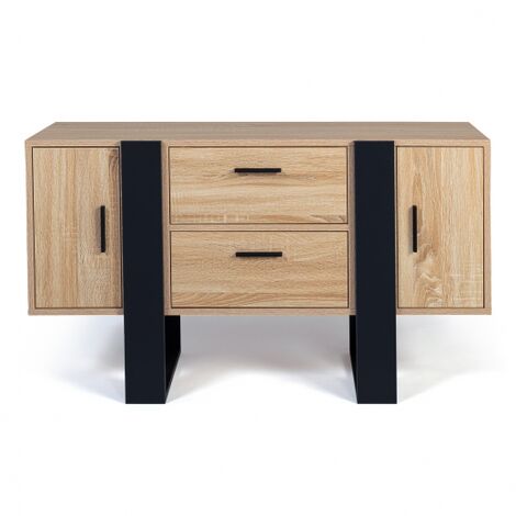 Aparador bajo PHOENIX, madera y negro, 105 cm