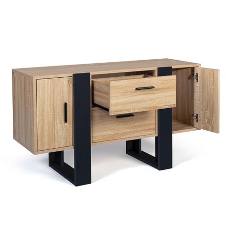 Aparador bajo PHOENIX, madera y negro, 105 cm