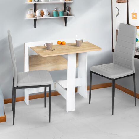  Mesa plegable portátil de madera de la cocina del hogar de la  tabla 2-4 personas de la mesa plegable (color de madera cruda) : Hogar y  Cocina